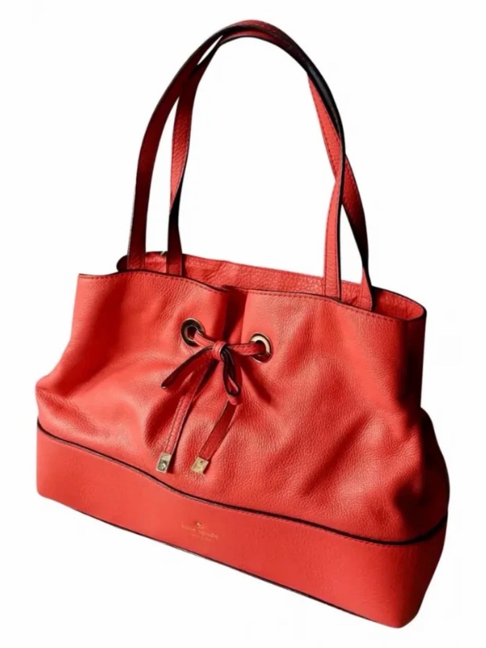 Kate Spade Large Red Marianne Bow Accent Leather Magnetic Closure Shoulder Bag